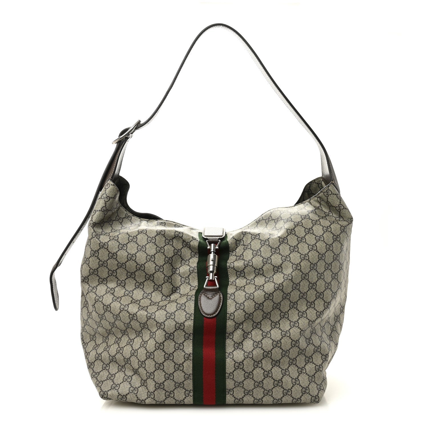Tender GG Supreme Monogram Textured Dollar Calfskin Web Medium Jackie 1961 Crossbody Bag Beige Ebony New Acero