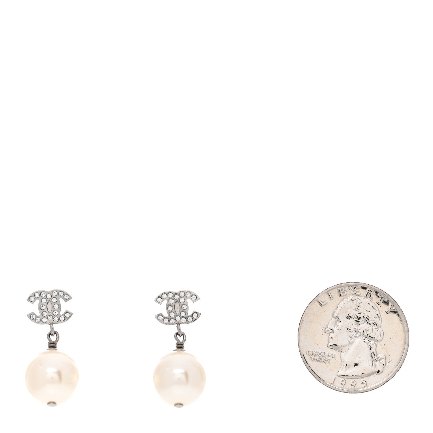 Crystal Pearl CC Drop Earrings Silver Pearly White