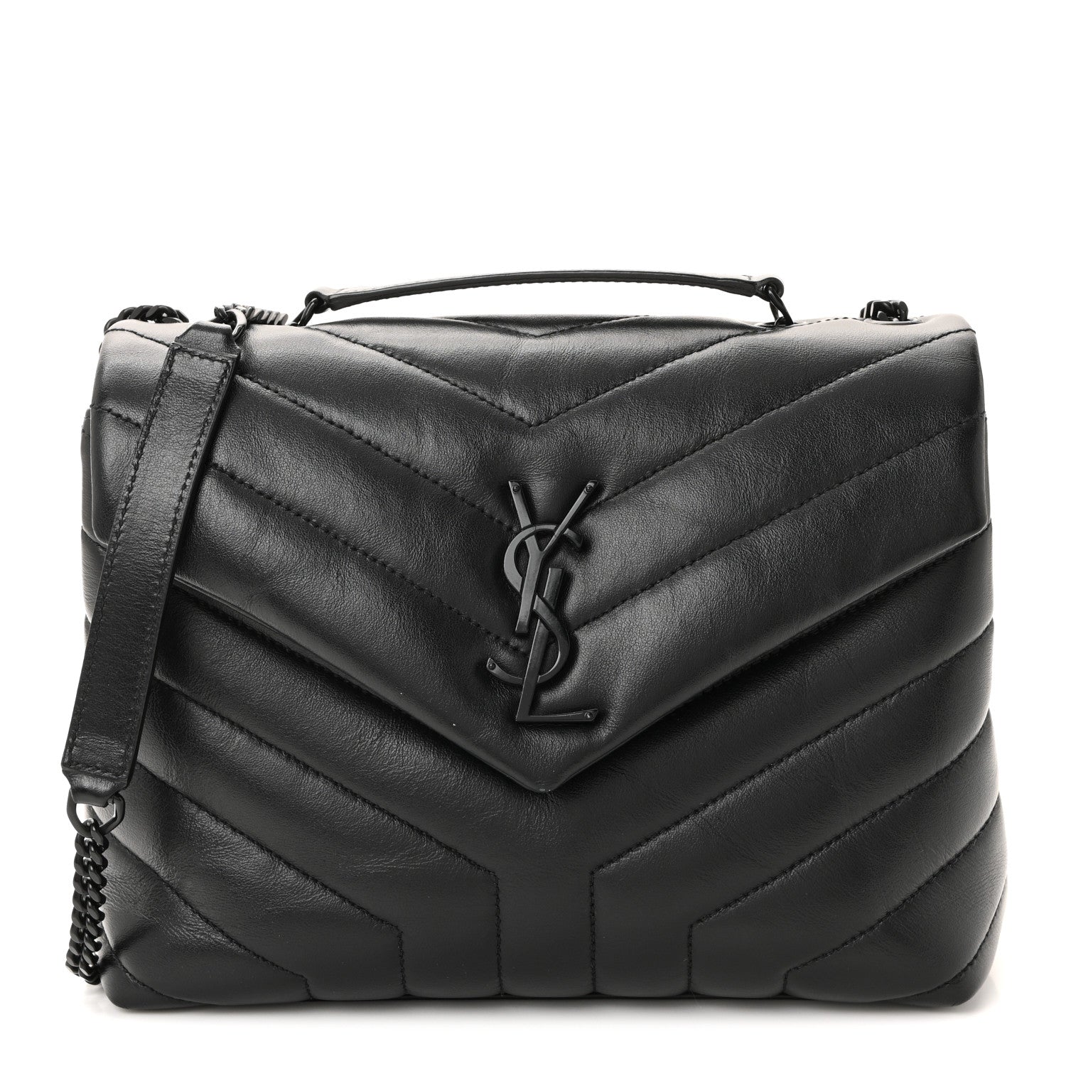 Calfskin Y Quilted Monogram Monochrome Small Loulou Chain Satchel Black