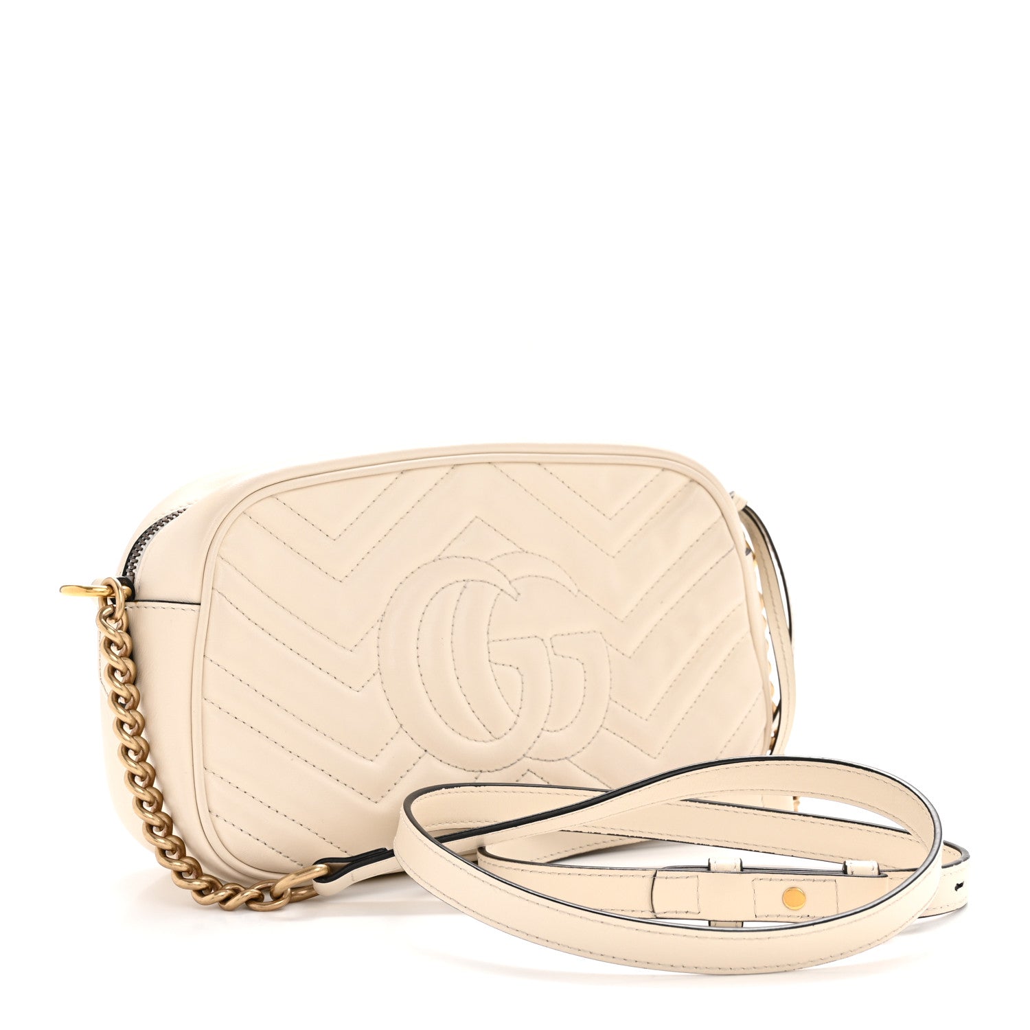 Calfskin Matelasse Small GG Marmont Chain Shoulder Bag White