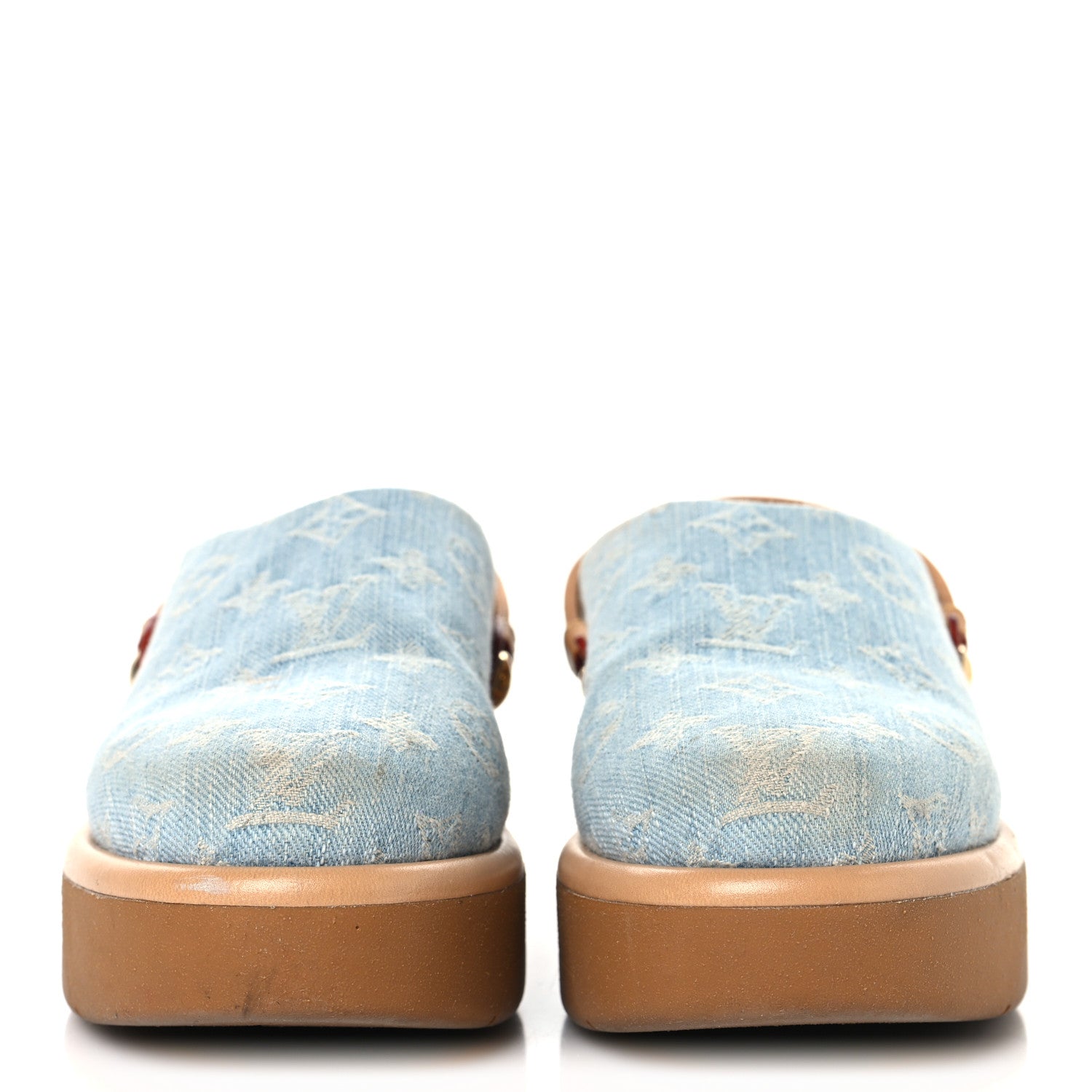 Monogram Washed Denim Aspen Platform Clog Mules 36 Blue