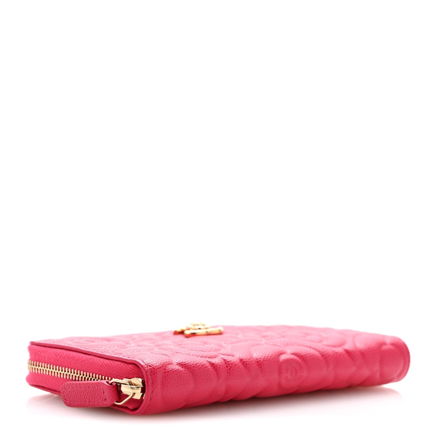 Caviar Camellia Embossed Medium Zip Around Gusset Wallet Pink