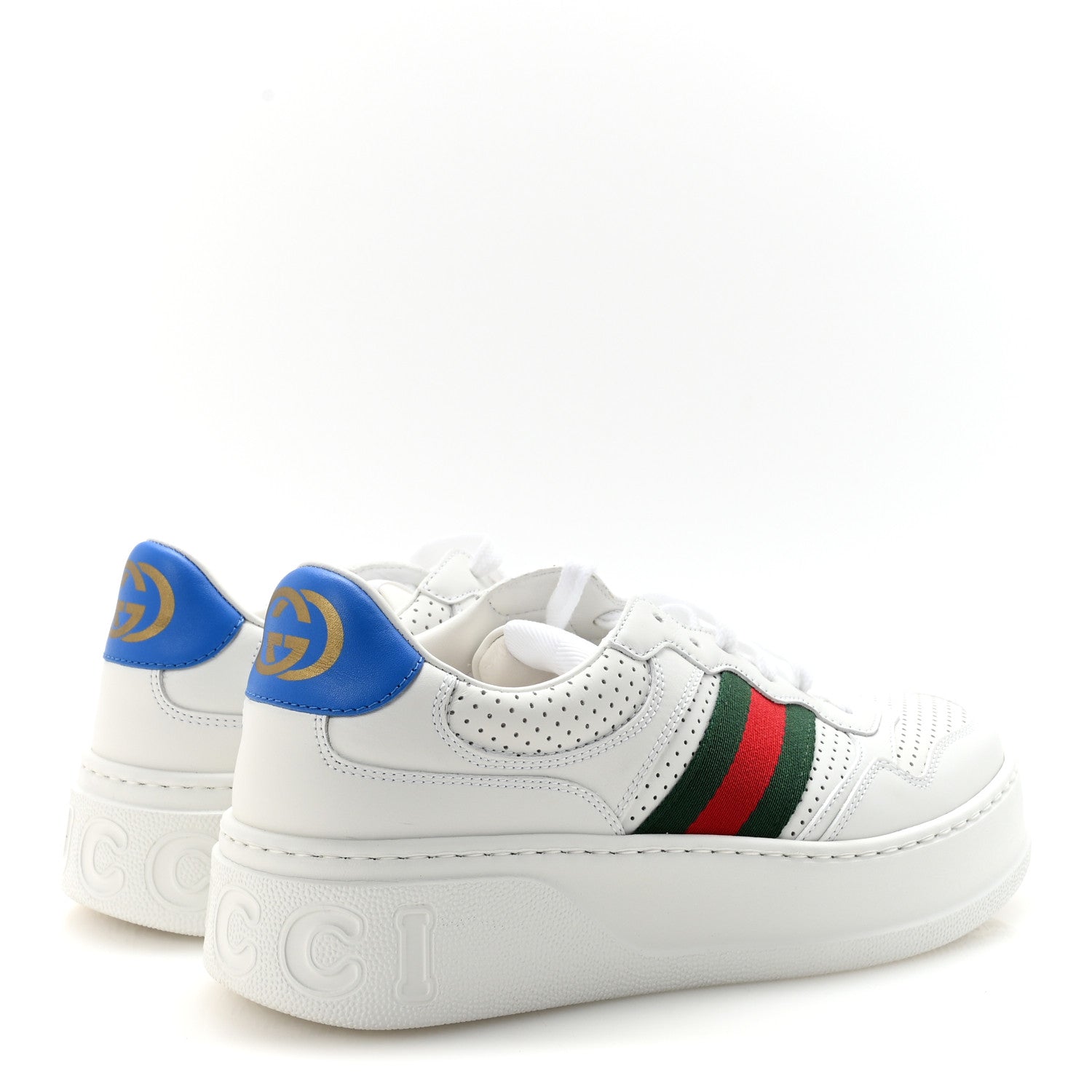Calfskin Web Perforated Womens Platform 55mm Sneakers 39.5 White Bright Splash