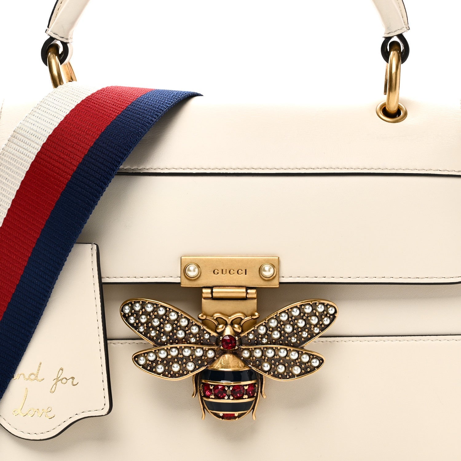 Calfskin Sylvie Web Small Queen Margaret Top Handle Bag White