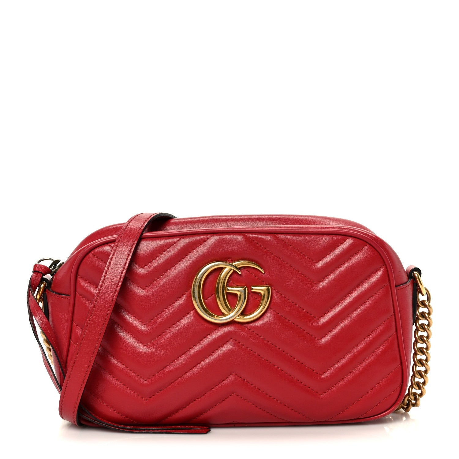 Calfskin Matelasse Small GG Marmont Chain Shoulder Bag Hibiscus Red