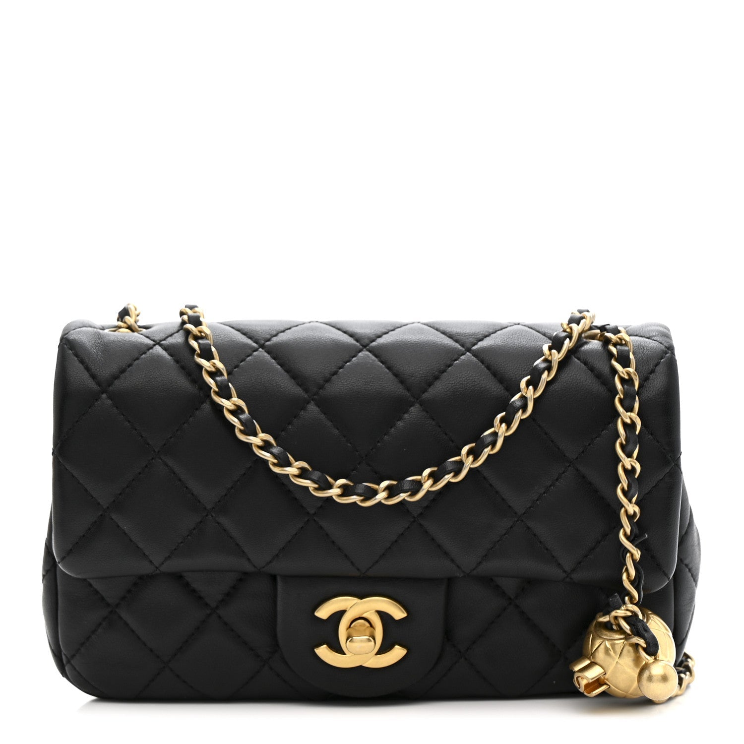Lambskin Quilted Mini Rectangular Pearl Crush Flap Black