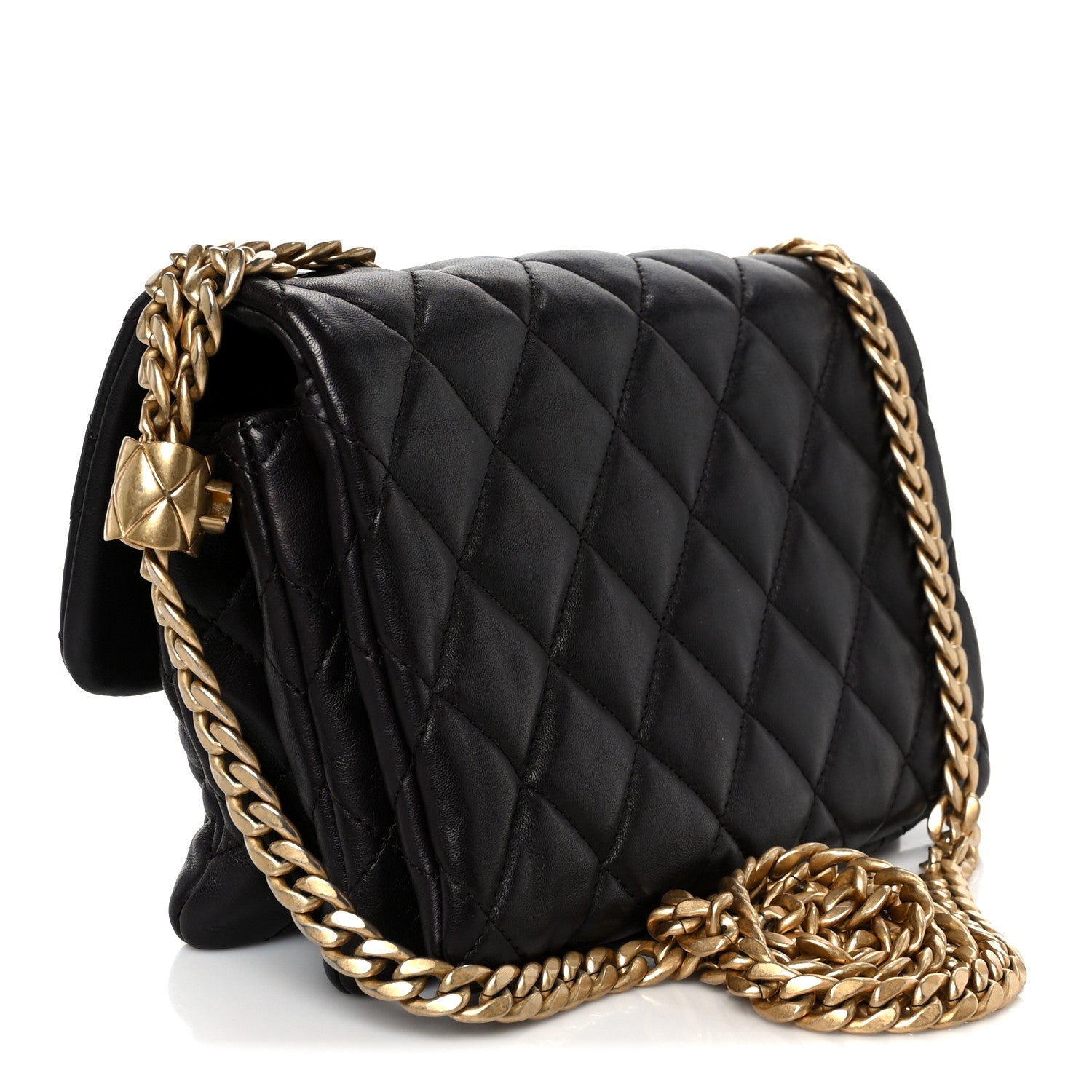 Lambskin Quilted Small Pillow Crush Flap Dark Brown