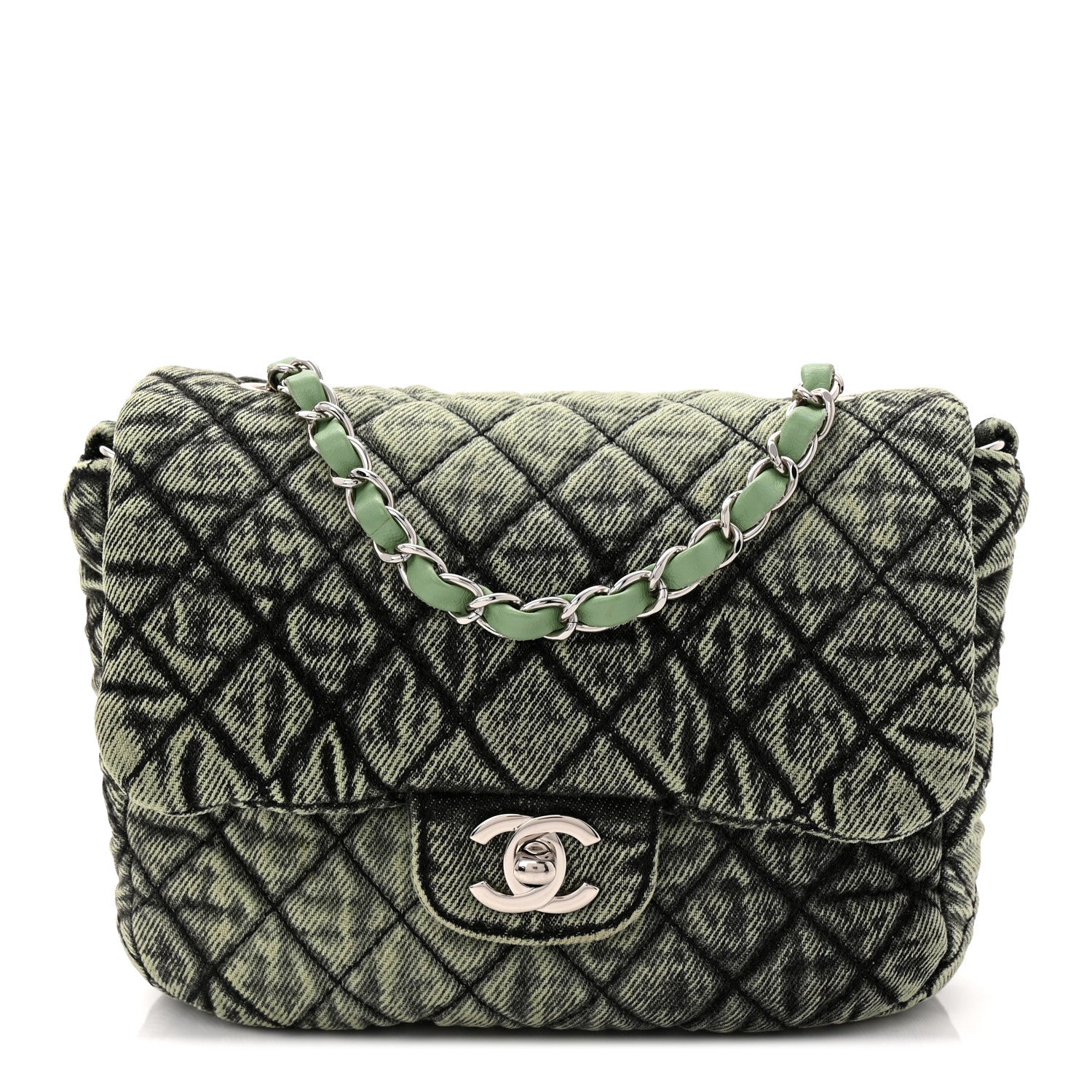 Washed Denim Quilted Small Denimpression Flap Green Black
