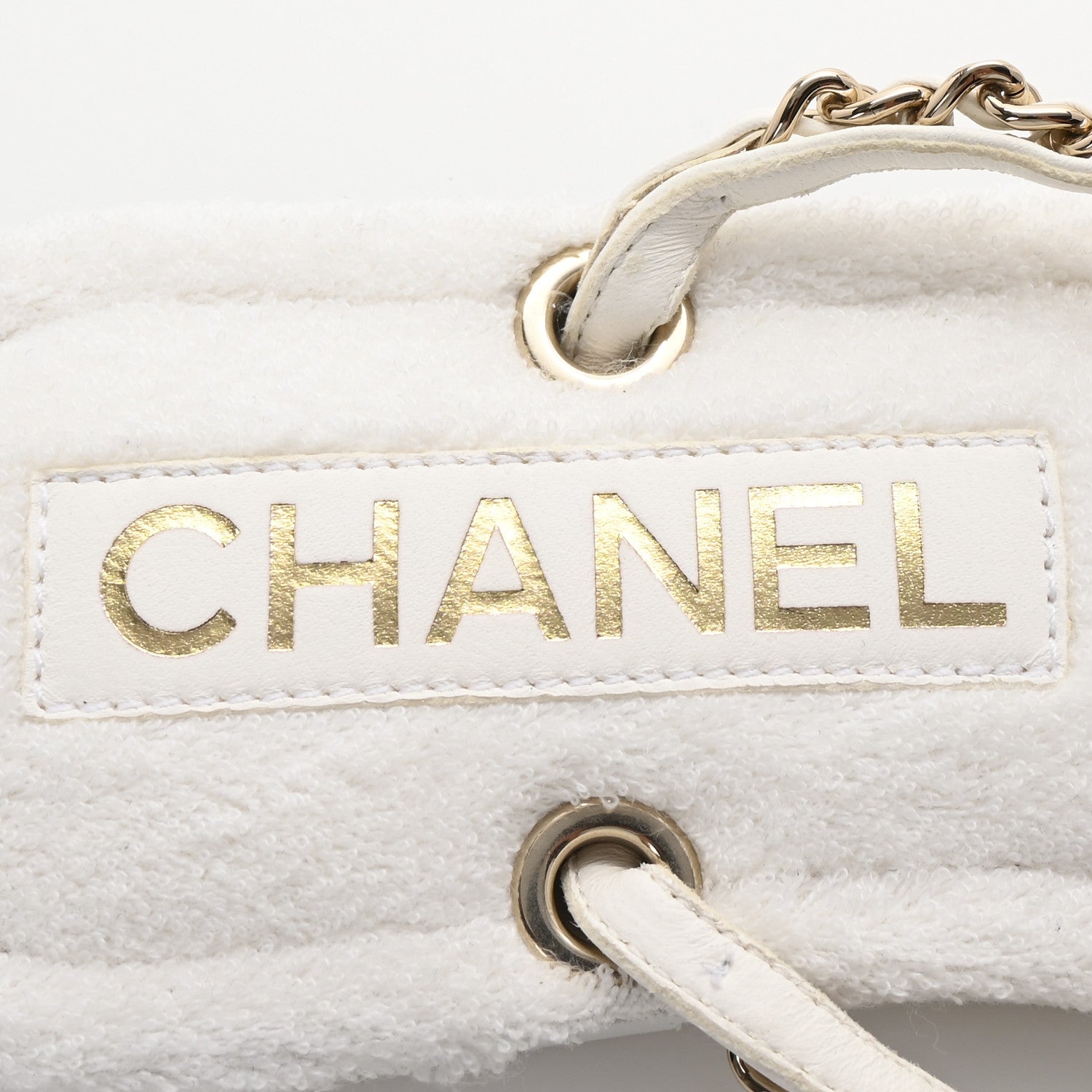 Lambskin Terry Cloth CC Chain Thong Sandals 36 White