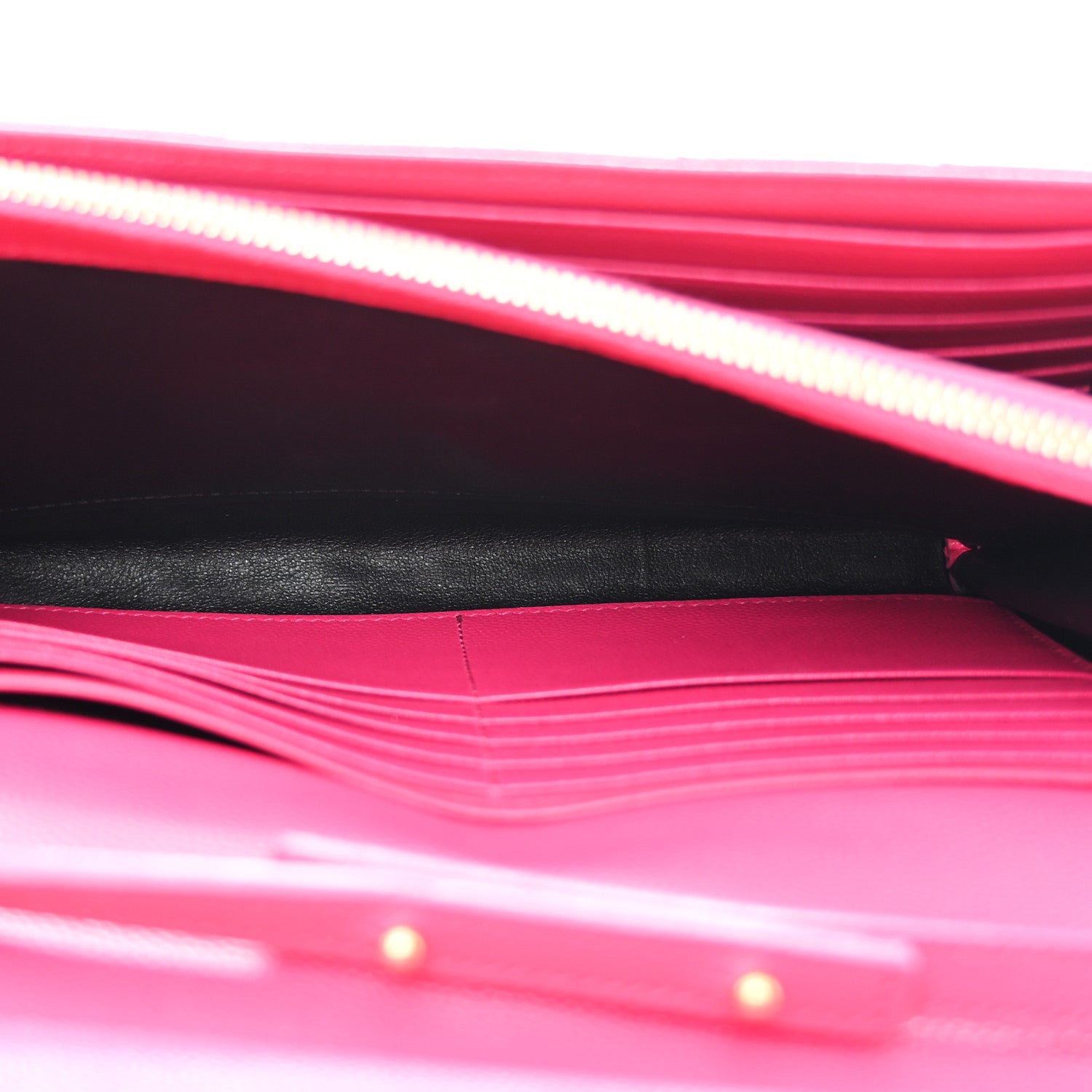 Grain De Poudre Matelasse Chevron Monogram Chain Wallet Lipstick Fuchsia