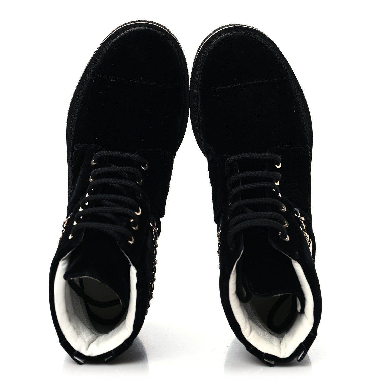 Velvet Chain Lace Up CC Short Boots 37 Black