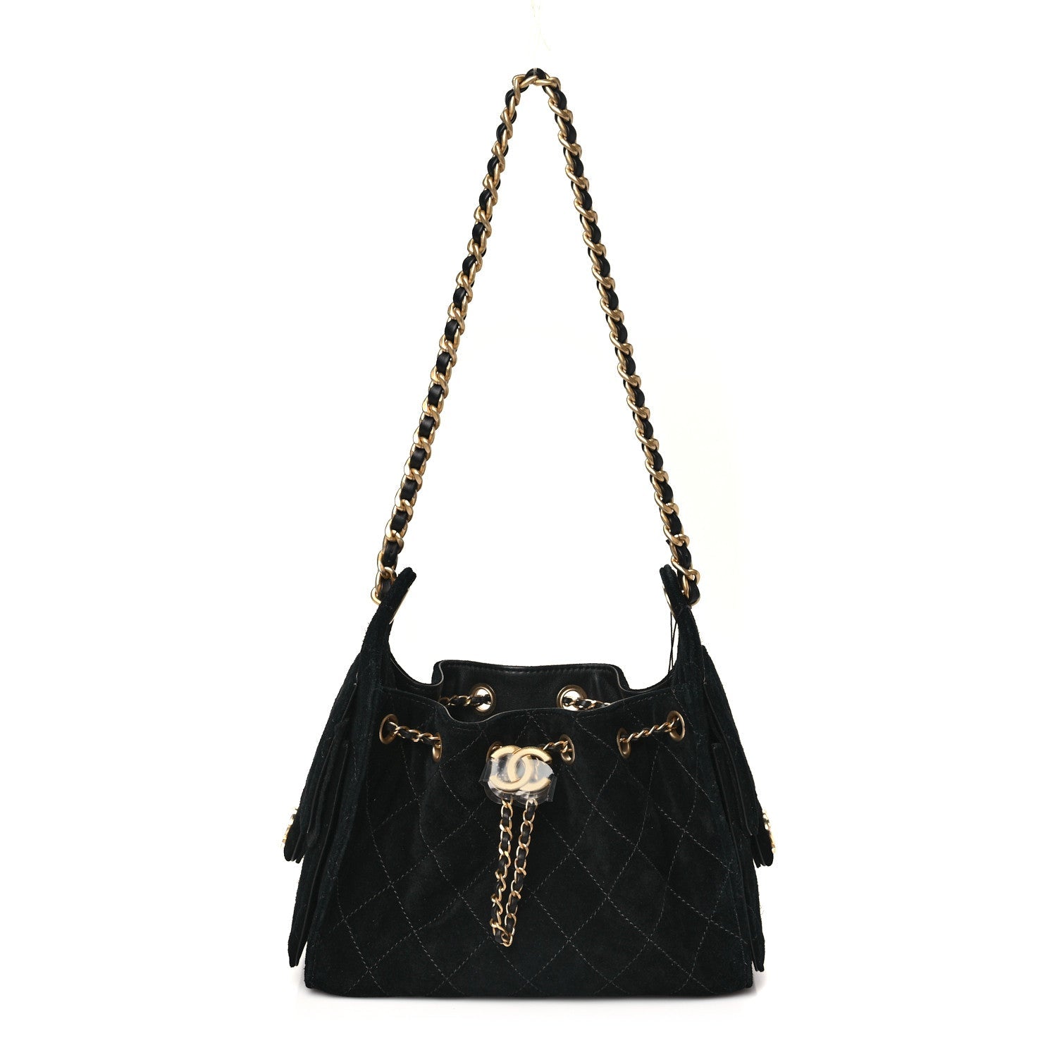 Suede Quilted Mini Chanel 25 Handbag Black