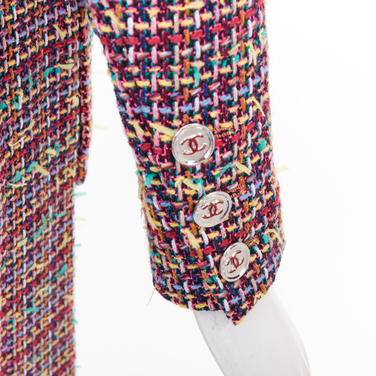 Women's Chanel Runway wool blend tweed flap pockets long coat