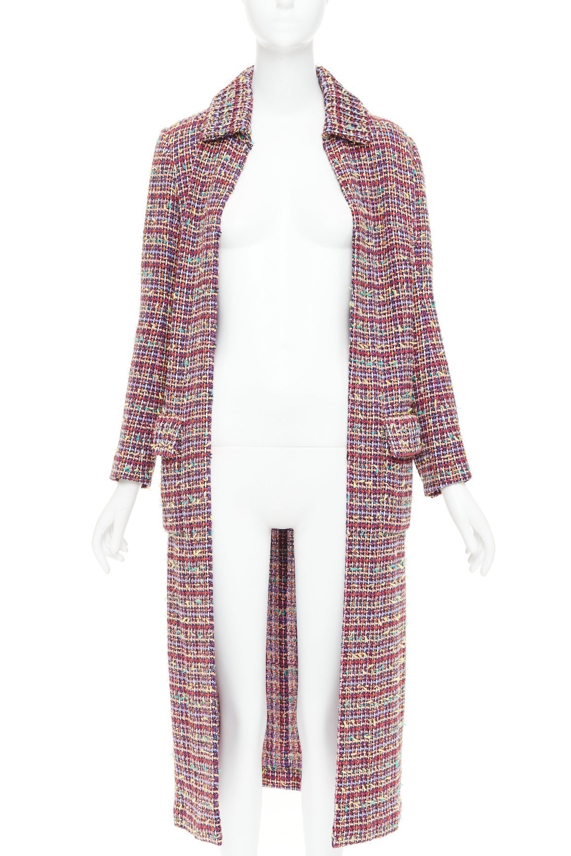 Women's Chanel Runway wool blend tweed flap pockets long coat