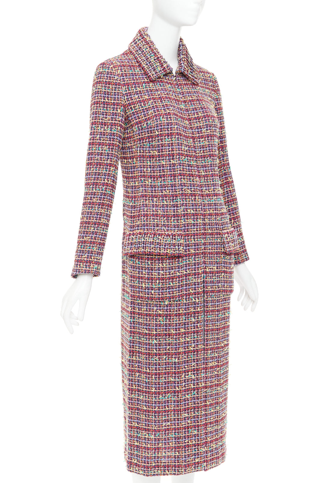 Women's Chanel Runway wool blend tweed flap pockets long coat