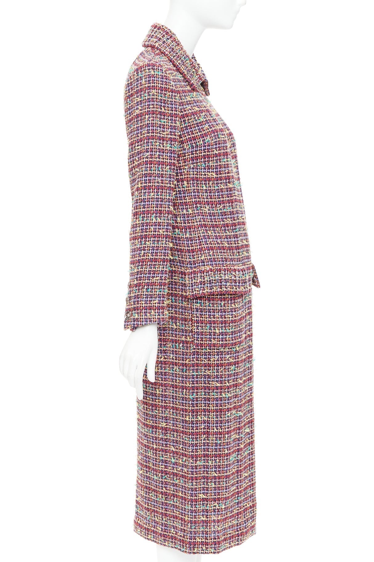 Women's Chanel Runway wool blend tweed flap pockets long coat