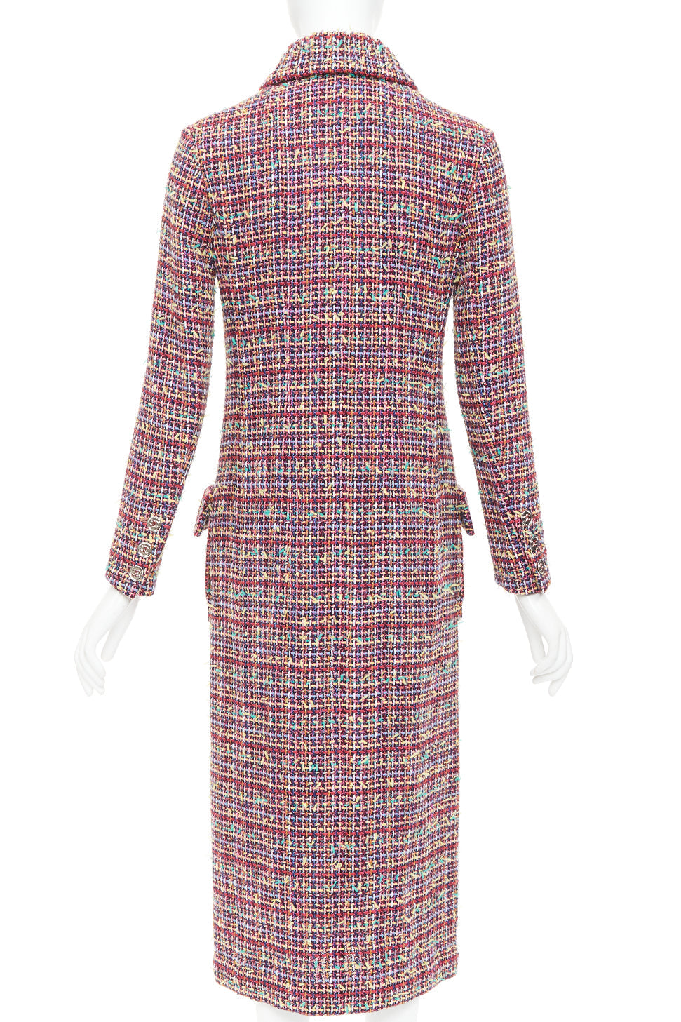 Women's Chanel Runway wool blend tweed flap pockets long coat