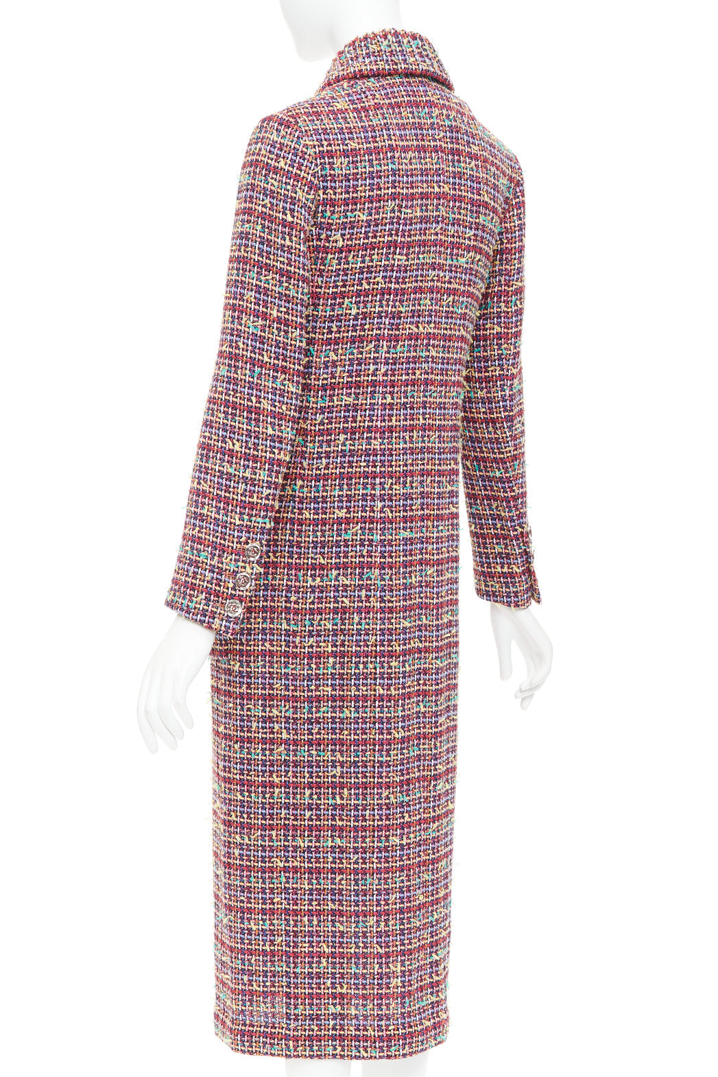 Women's Chanel Runway wool blend tweed flap pockets long coat