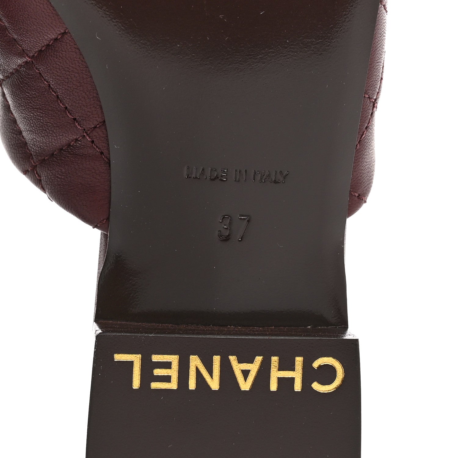 Lambskin Quilted CC Chain Mules 37 Burgundy Black