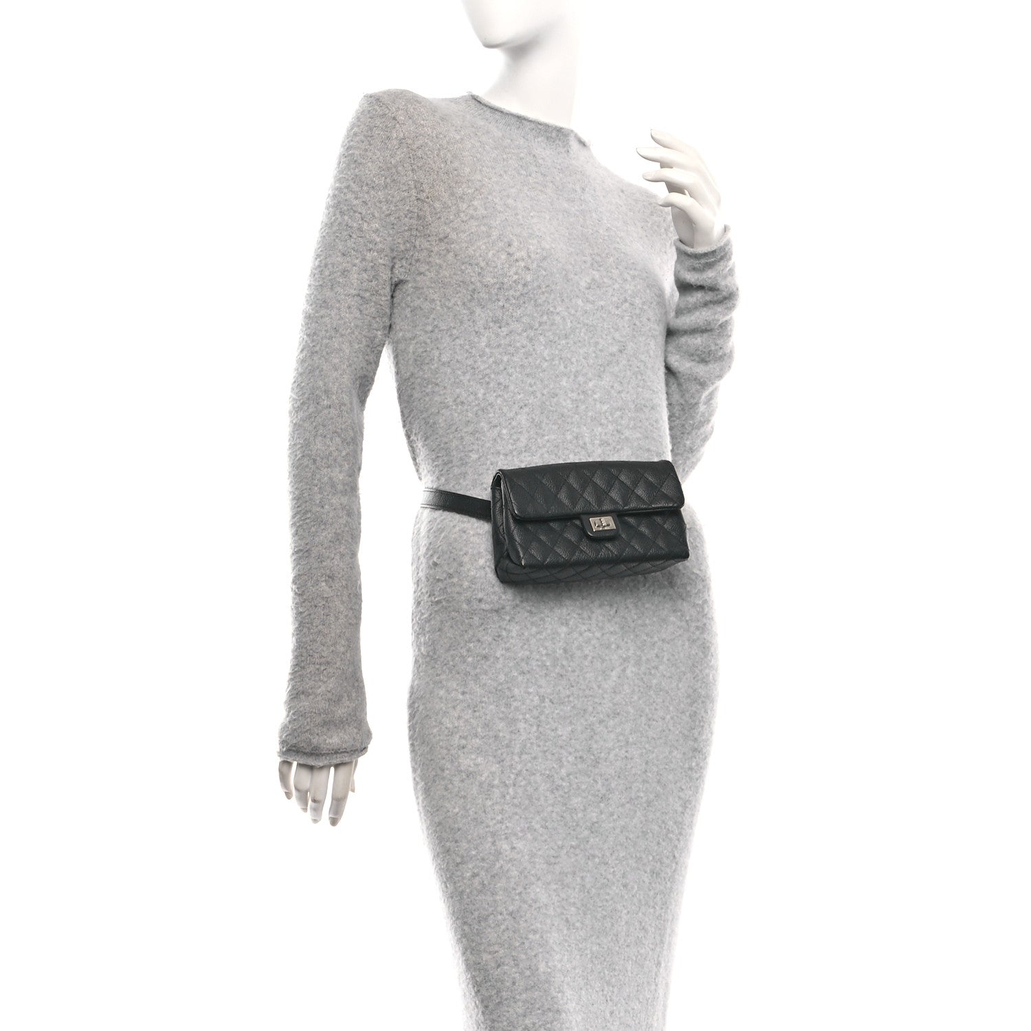 Grained Calfskin Quilted 2.55 Reissue Flap Belt Bag Clutch Black