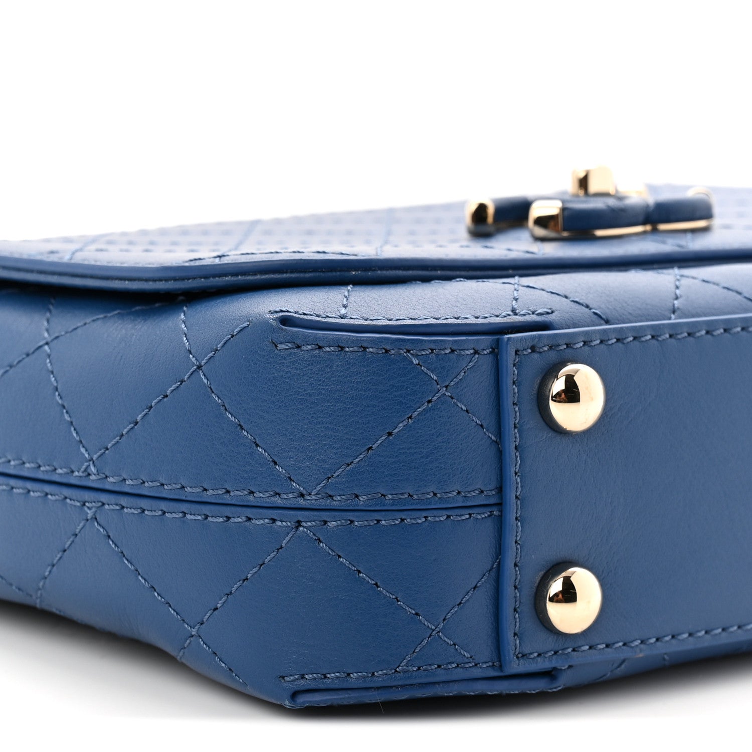 Calfskin Stitched Small Covered CC Flap Bag Blue