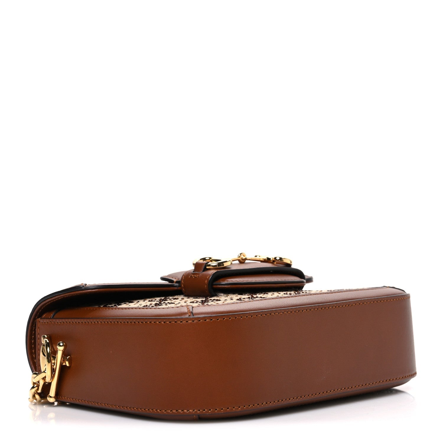 New Canvas Charisma Calfskin Crystal GG Monogram Mini Horsebit 1955 Shoulder Bag Camel Ebony