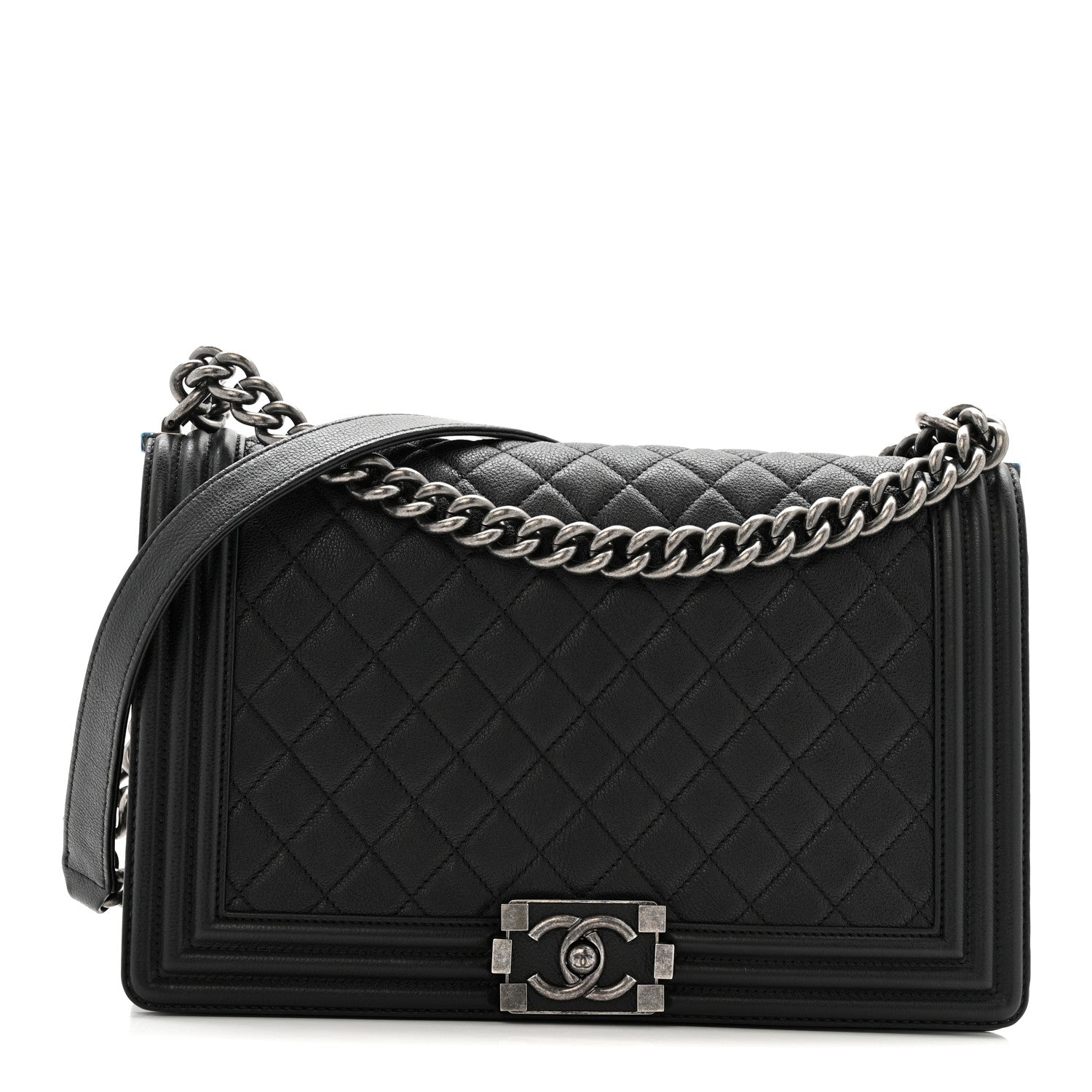 Grained Calfskin Quilted New Medium Boy Flap Black