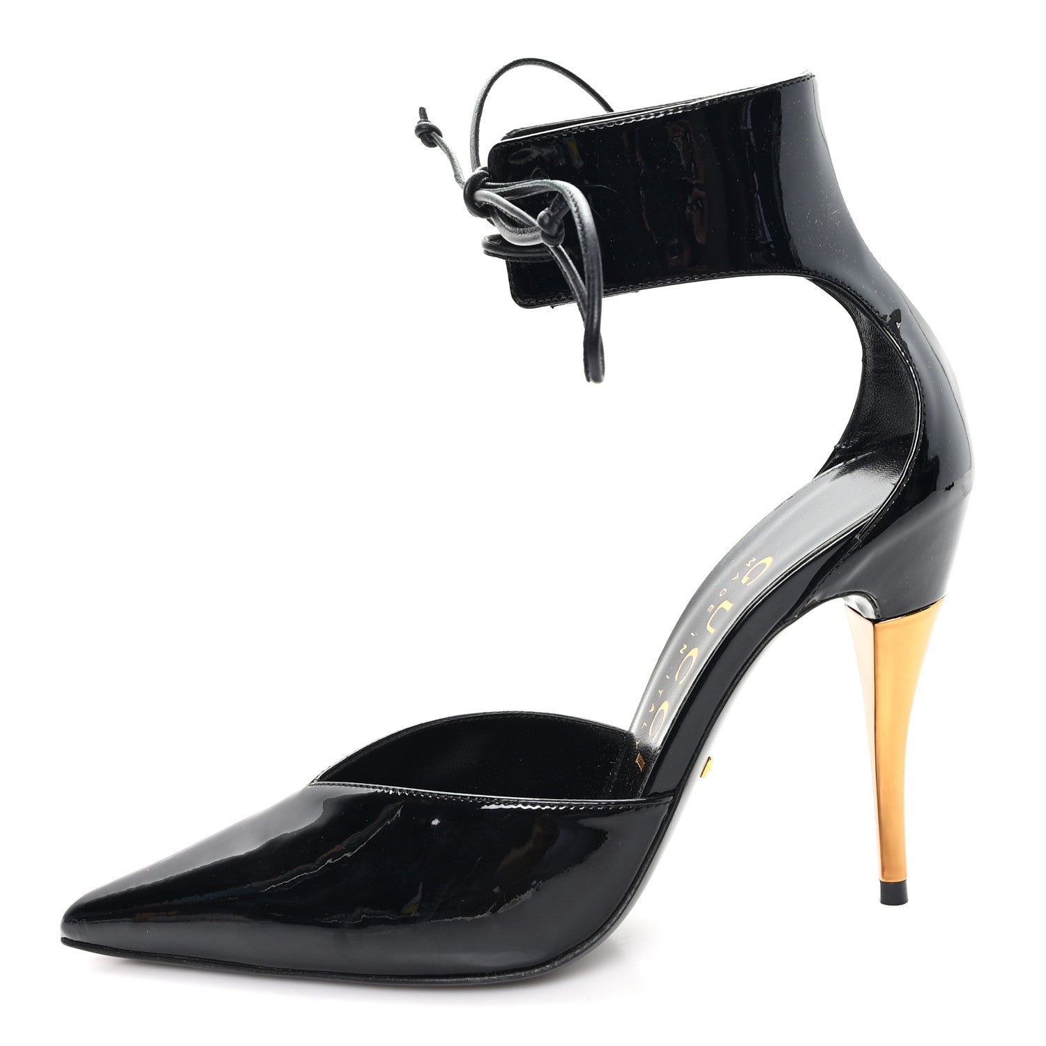 Vitello Vernice Soft Nappa Priscilla Ankle Cuff Pumps 37.5 Black