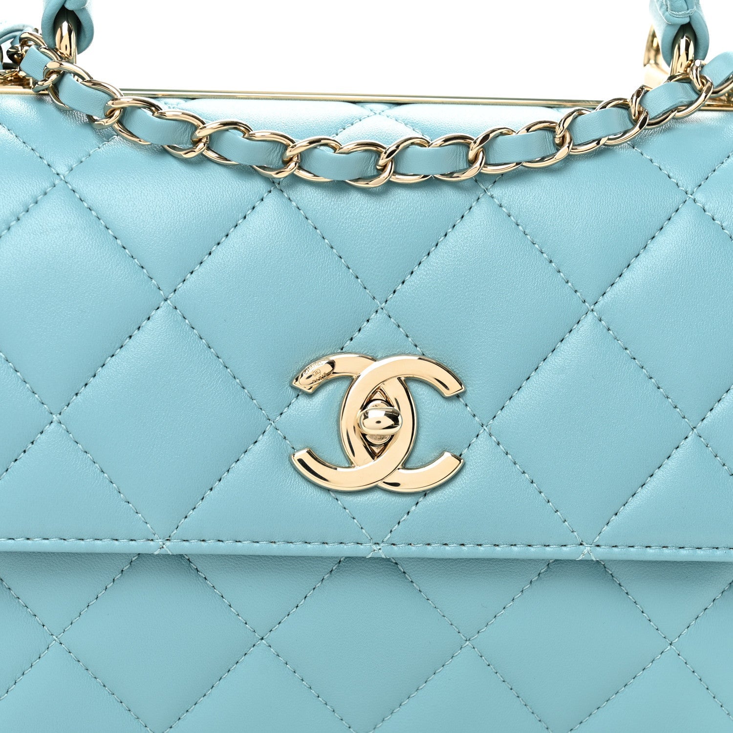 Lambskin Quilted Small Trendy CC Flap Dual Handle Bag Light Blue