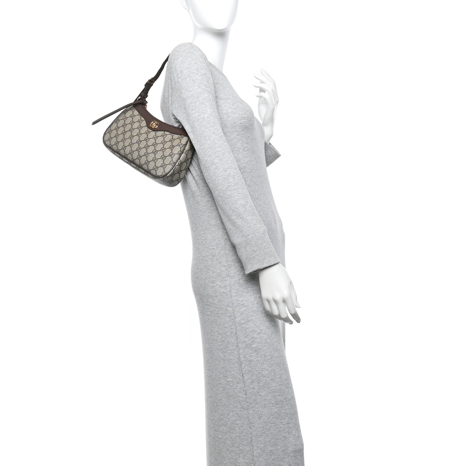 GG Supreme Monogram Textured Dollar Calfskin Small Ophidia Hobo Beige Ebony New Acero