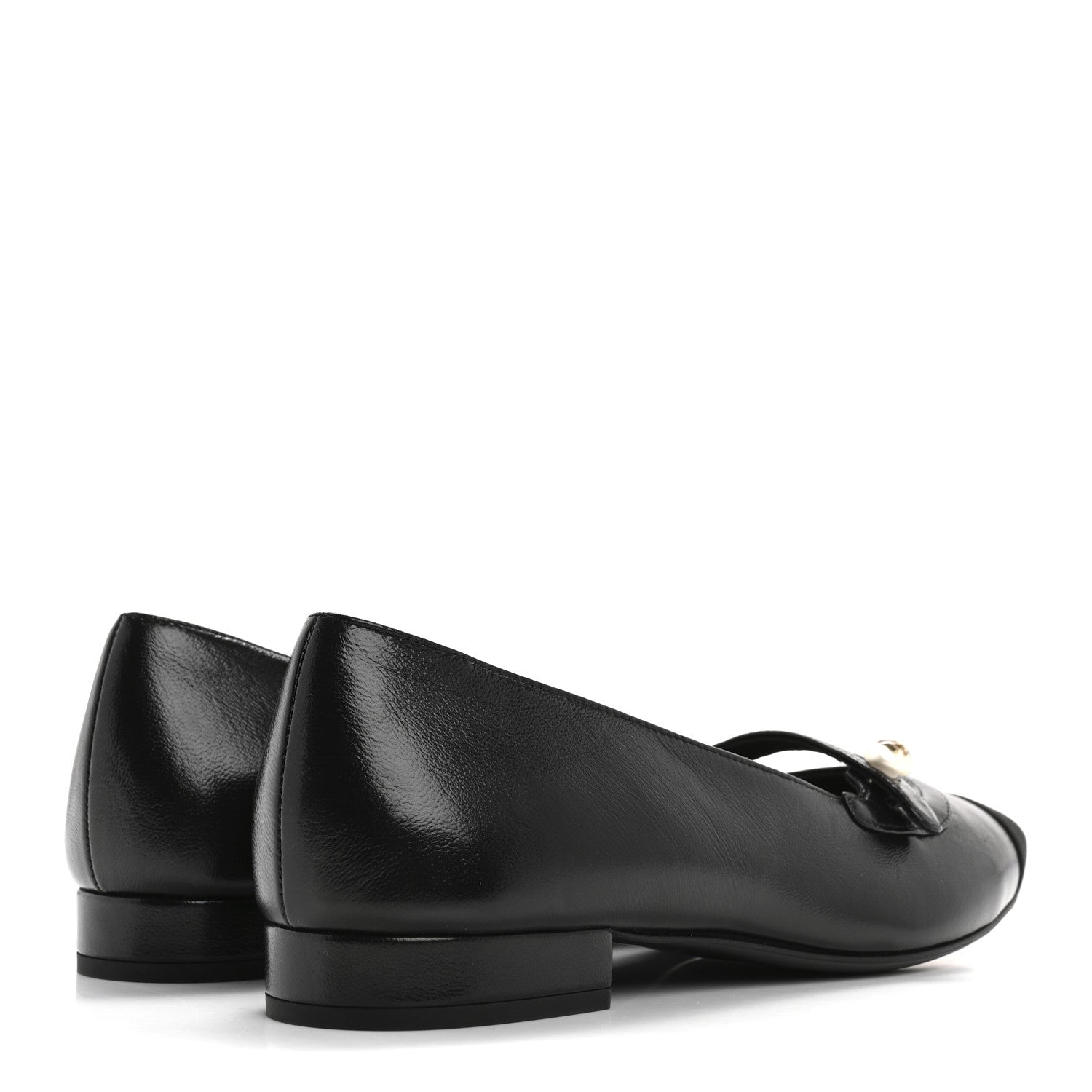 Shiny Lambskin Grosgrain Pearl Mary Jane Flats 37 Black