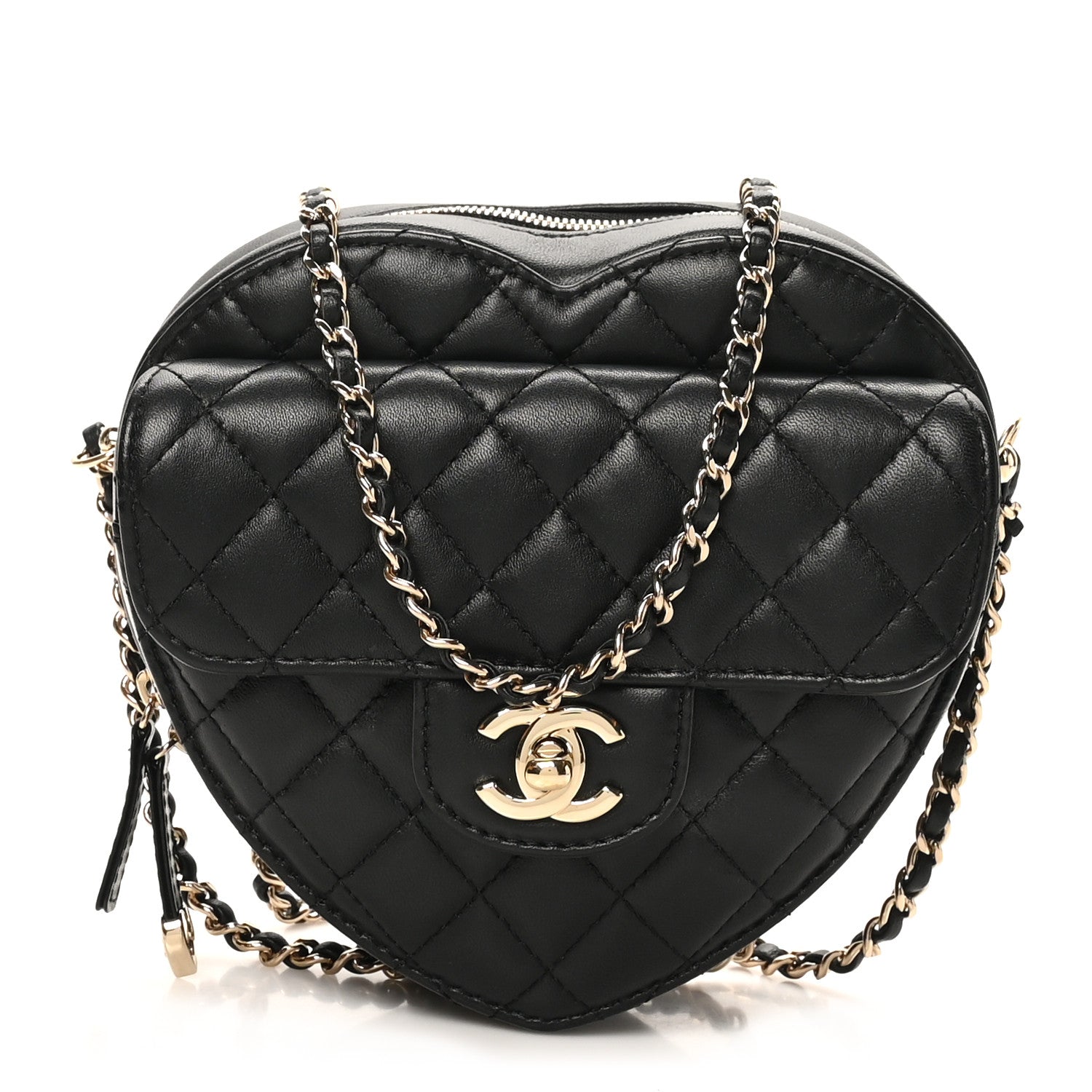 Lambskin Quilted CC In Love Heart Bag Black