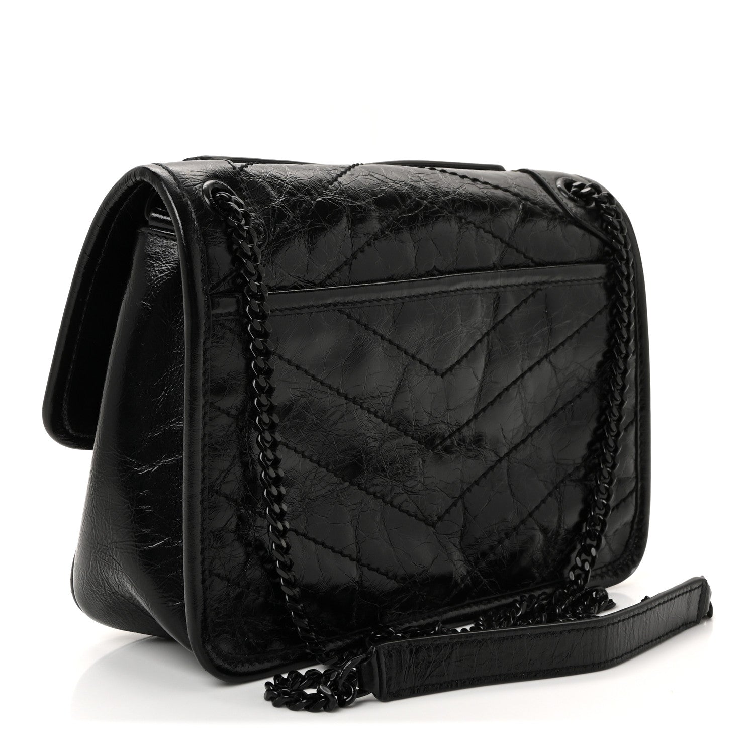 Crinkled Calfskin Matelasse Monogram Baby Niki Chain Satchel Black
