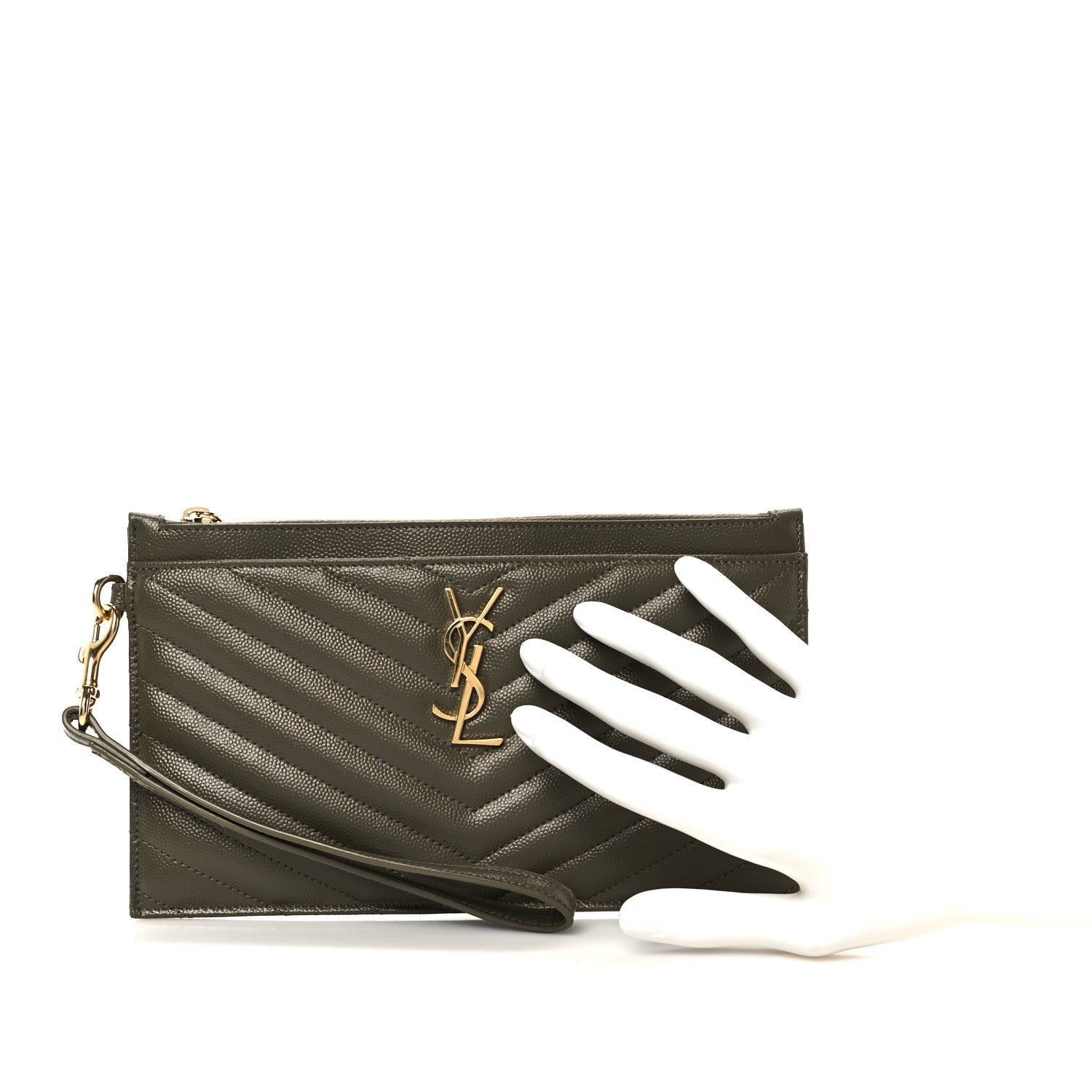 Grain De Poudre Chevron Monogram Bill Pouch Vert Kaki