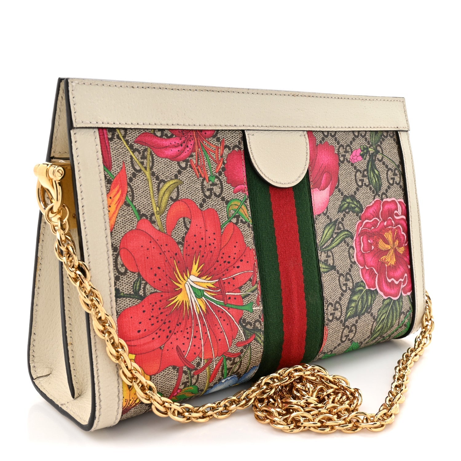 GG Supreme Monogram Flora Web Small Ophidia Chain Shoulder Bag White