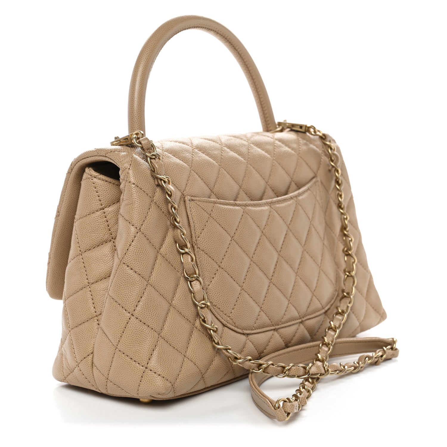 Caviar Quilted Small Coco Handle Flap Beige