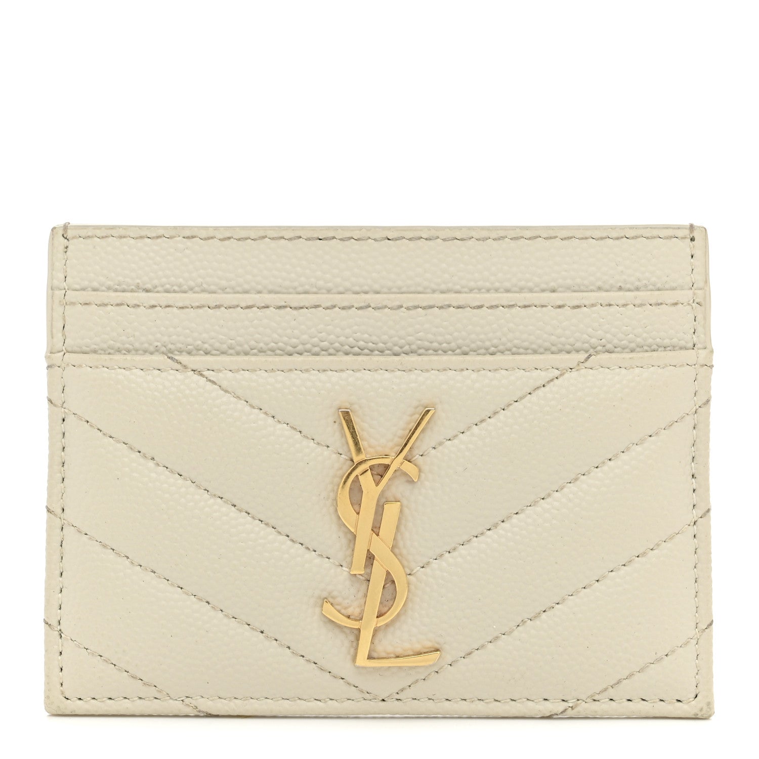 Grain De Poudre Matelasse Chevron Monogram Credit Card Case Crema Soft
