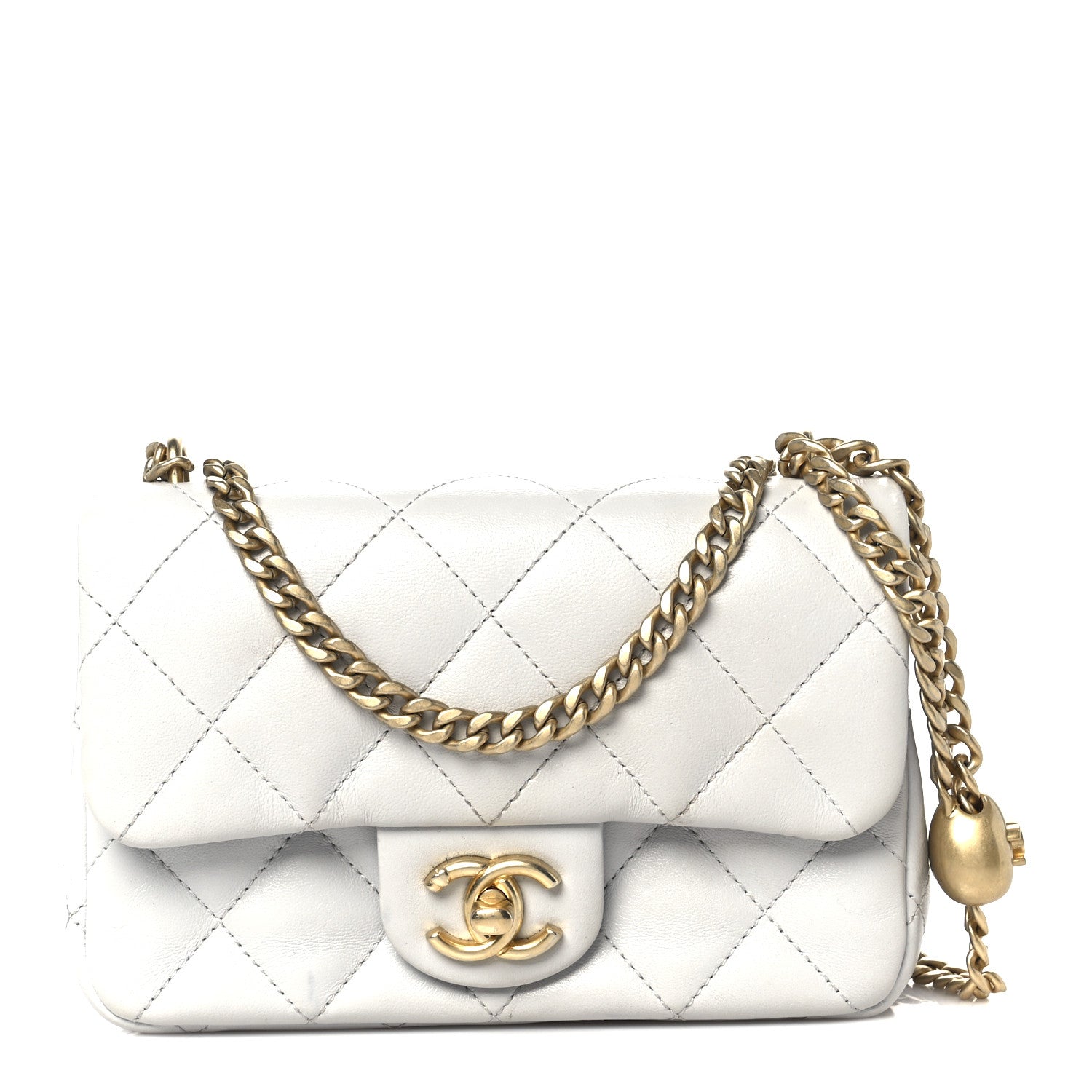 Shiny Lambskin Quilted Mini Sweetheart Flap Light Grey