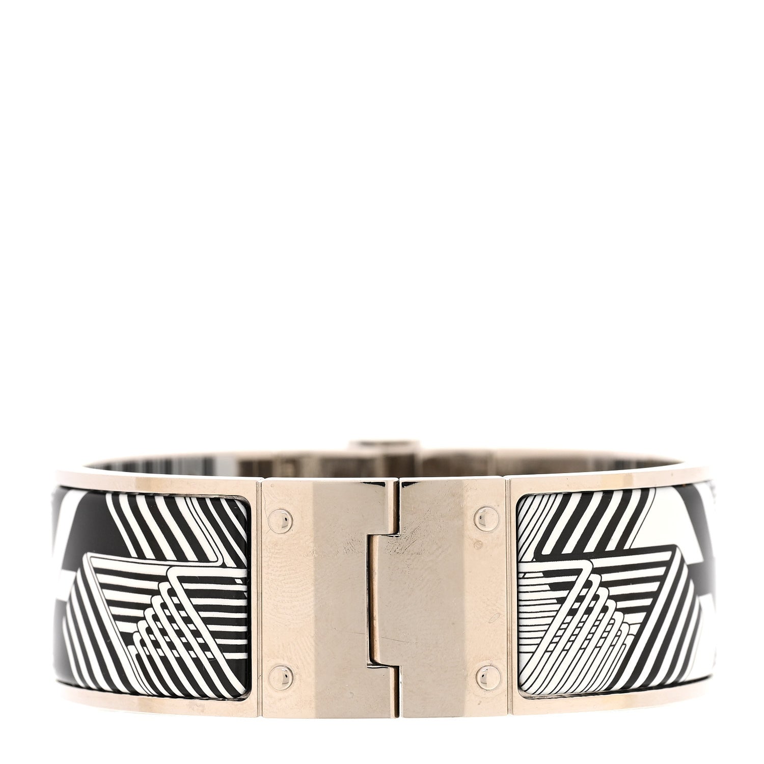 Enamel Printed Wide Charniere Sangles En ZigZag Hinged Bracelet S Positif Negatif