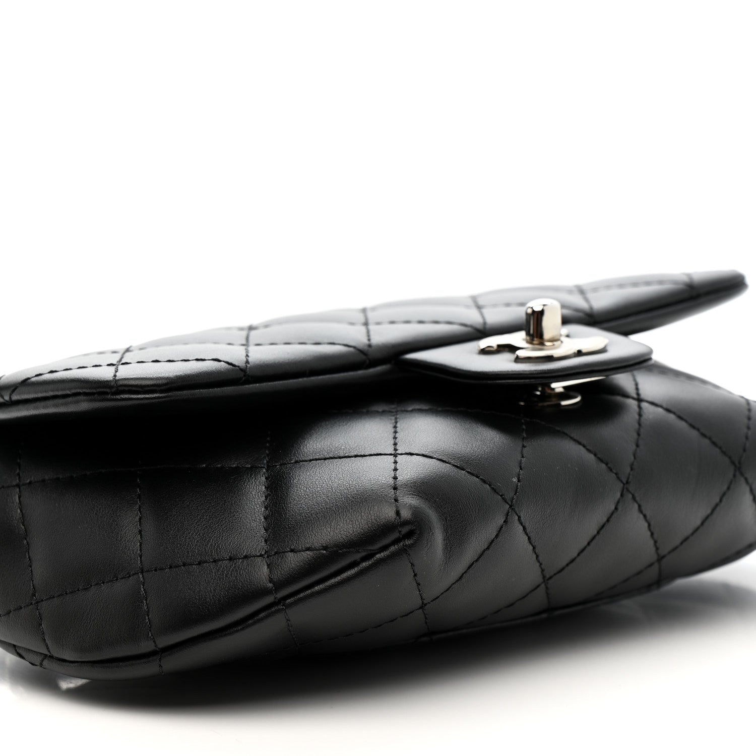 Calfskin Quilted CC Uniform Flap Belt Bag Black