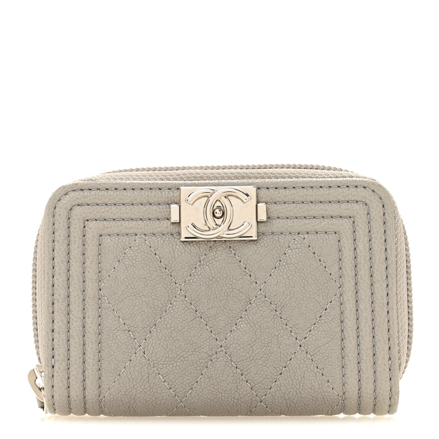 Caviar Quilted Boy Zip Around Coin Purse Wallet Grey