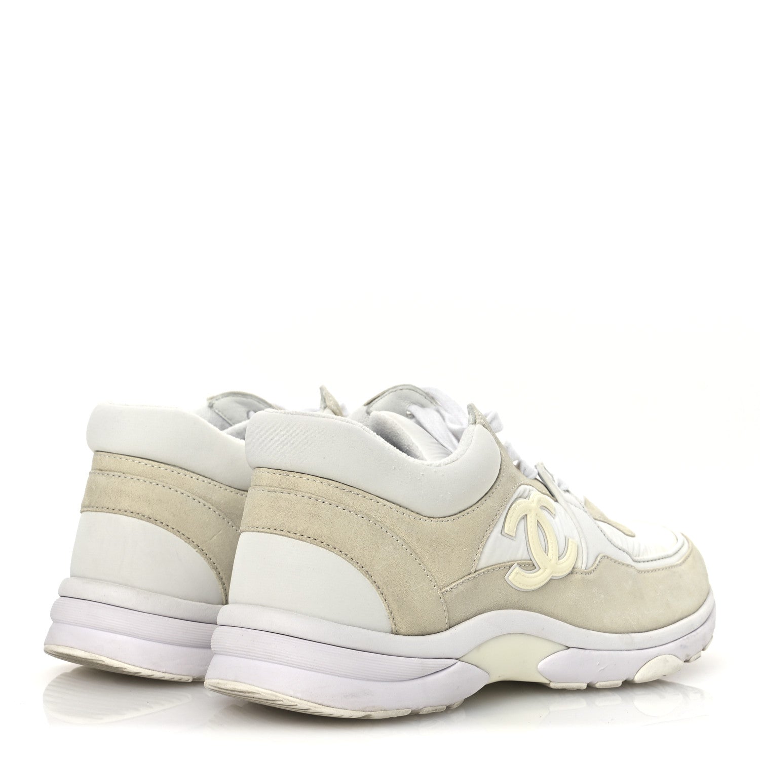 Suede Calfskin Fabric CC Sneakers 39.5 White