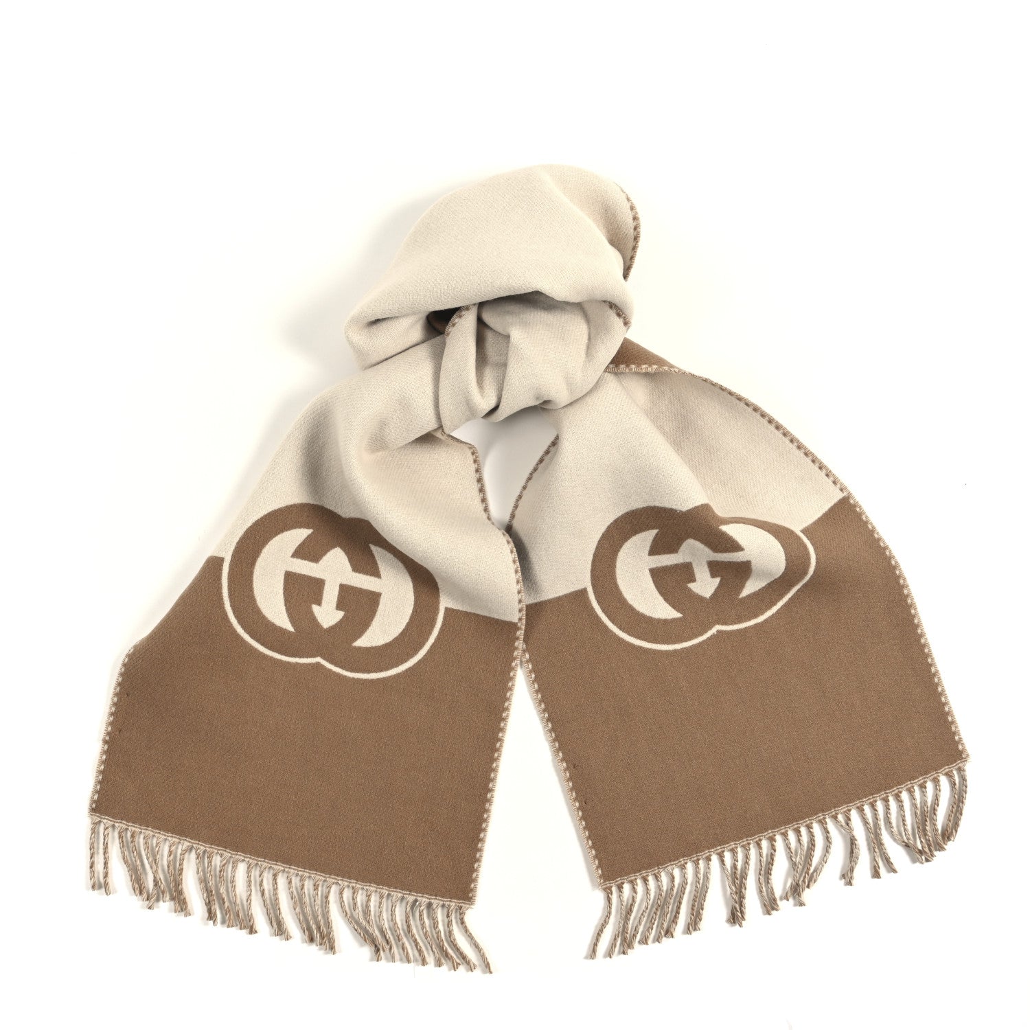 Wool Cashmere Interlocking G Scarf Ivory Beige