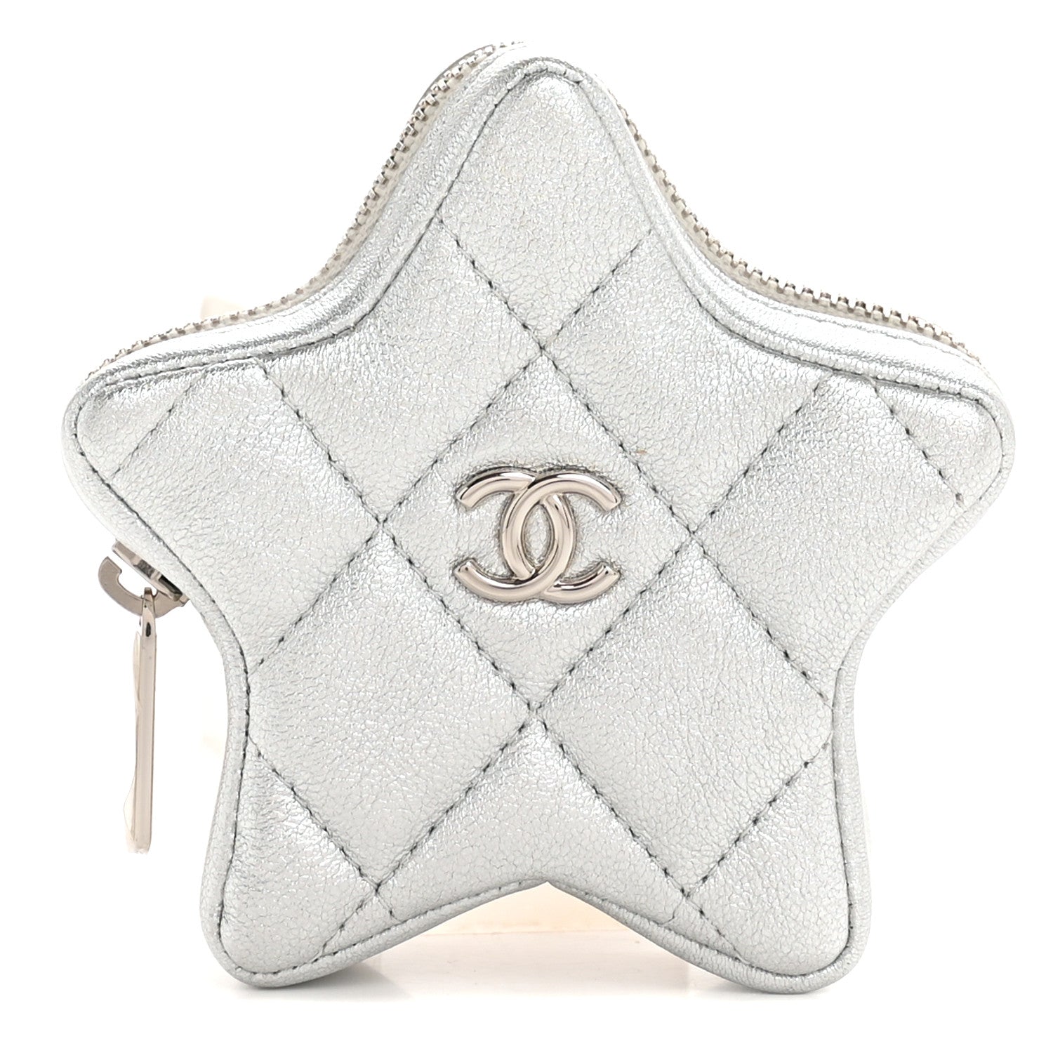 Metallic Lambskin Walk Of Fame Star Clip On Coin Purse Silver