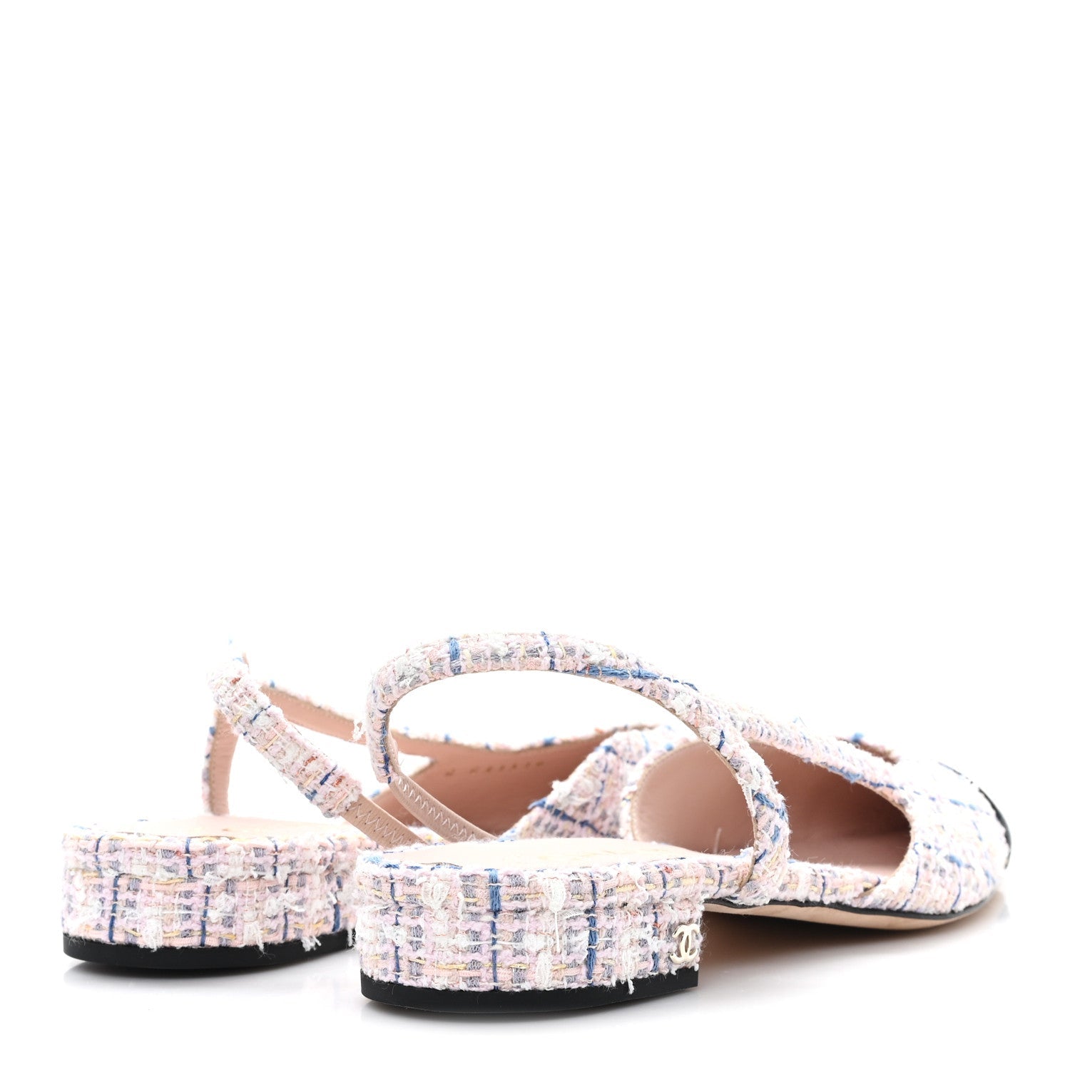 Tweed Grosgrain Cap Toe CC Slingback Flat 38.5 Pink Multicolor