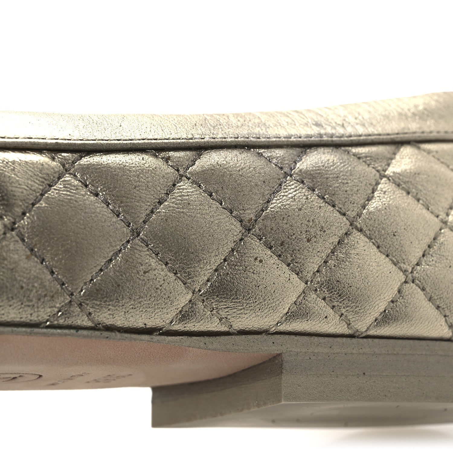 Metallic Lambskin Quilted Womens Chain CC Loafers 39.5 Gold