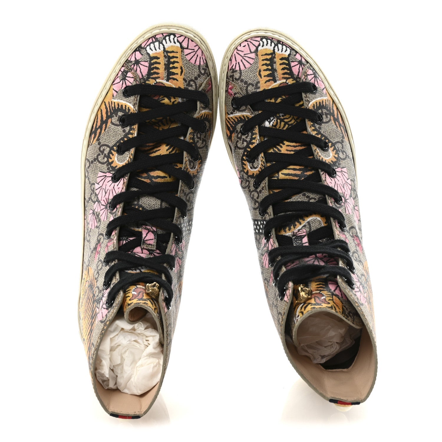 GG Supreme Monogram Bengal Pearl Womens High Top Sneakers 38 Beige Pink