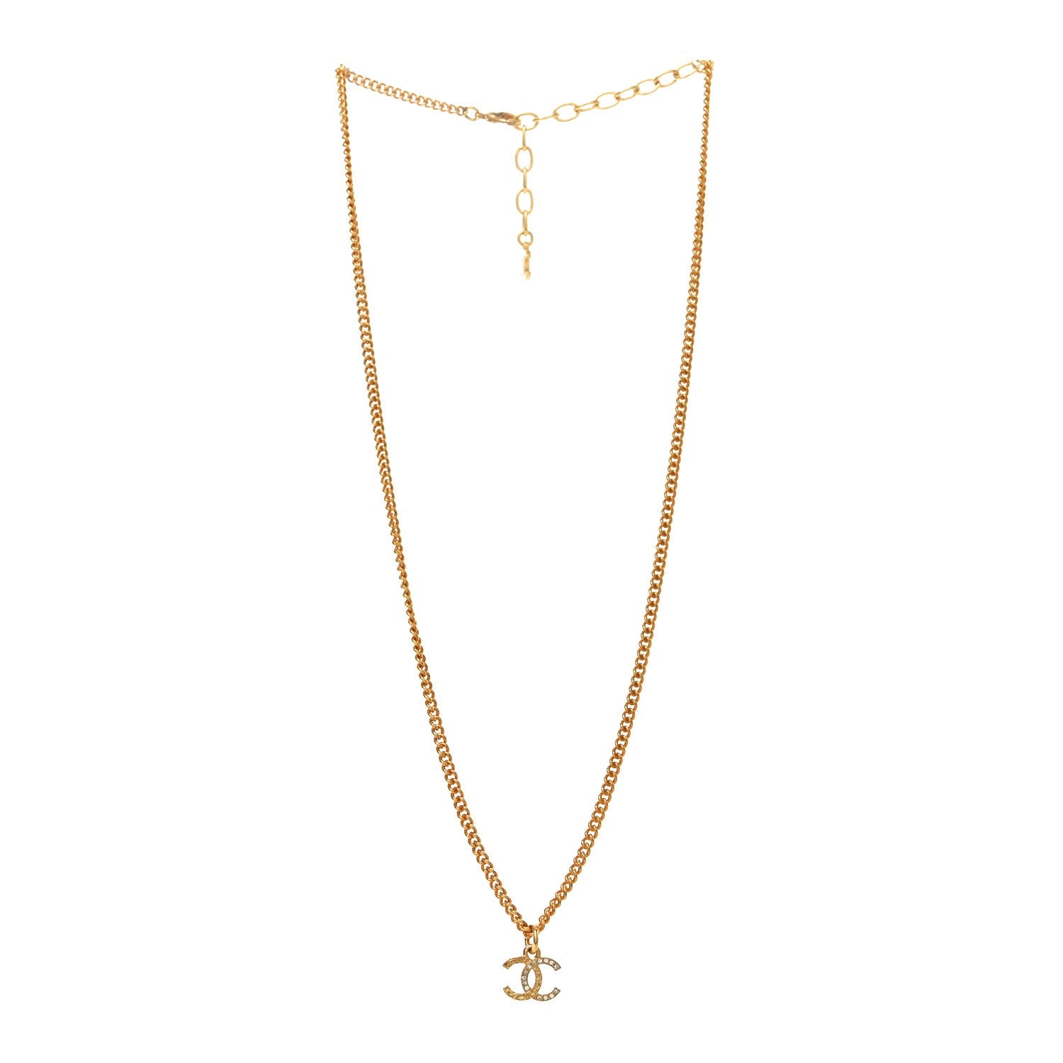 Metal Textured Crystal CC Necklace Gold