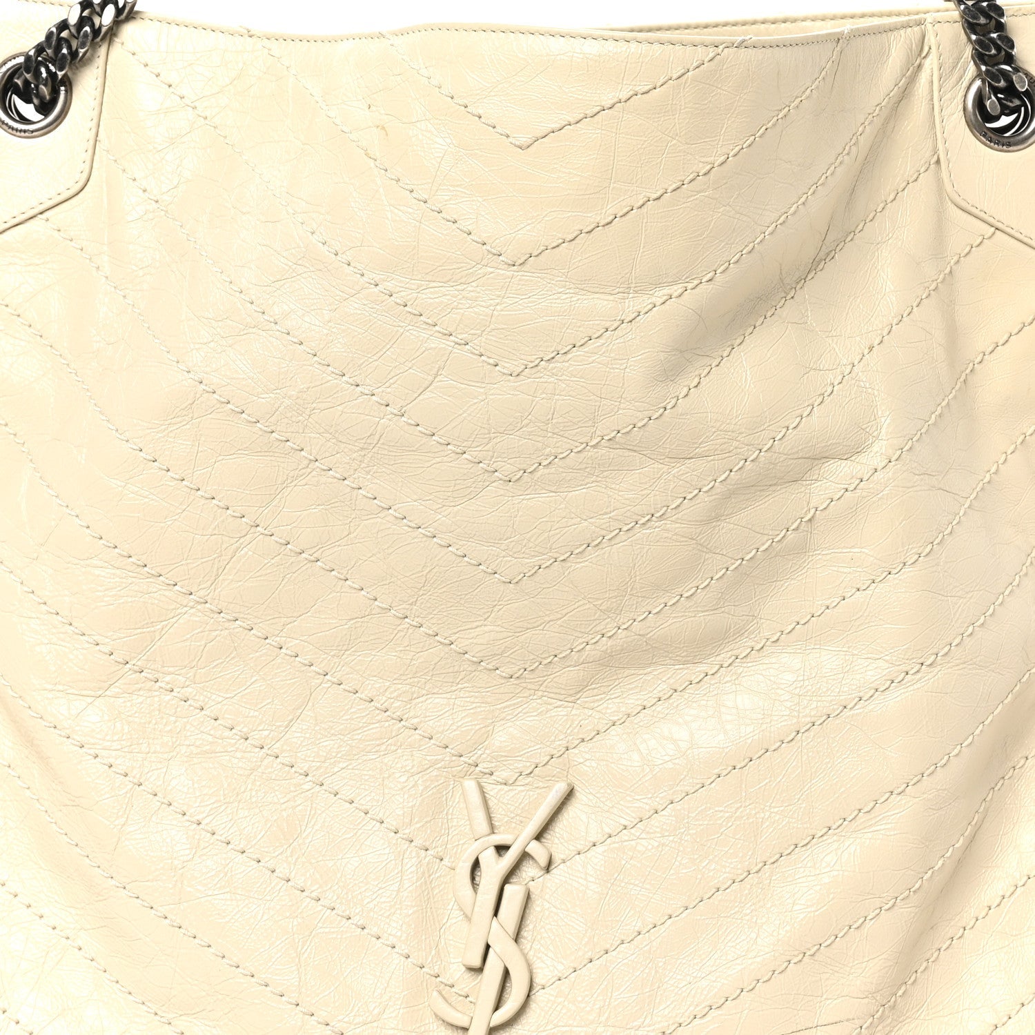 Crinkled Calfskin Matelasse Monogram Large Niki Shopper Tote Cream Soft