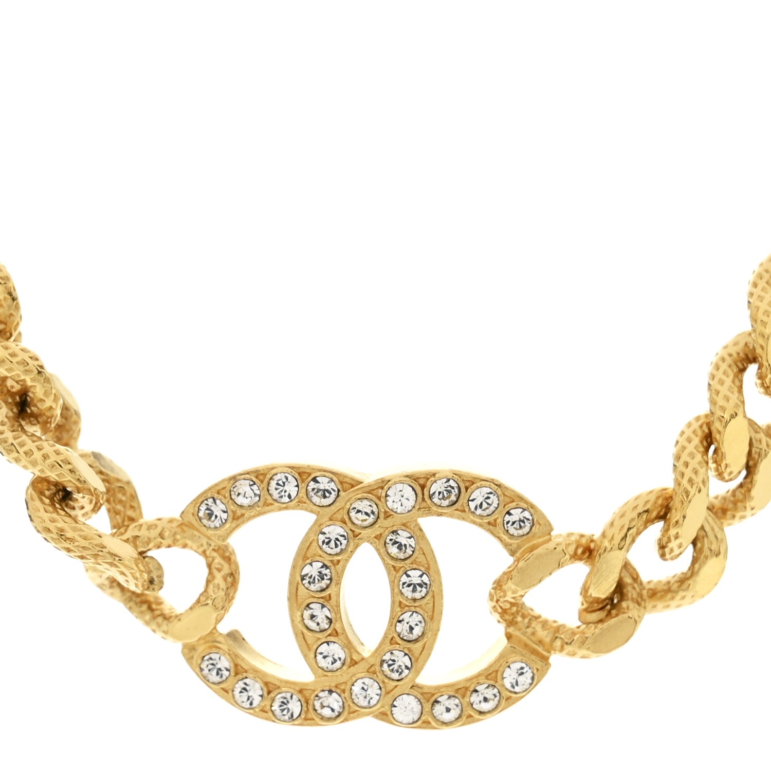 Crystal Chain Link CC Choker Necklace Gold